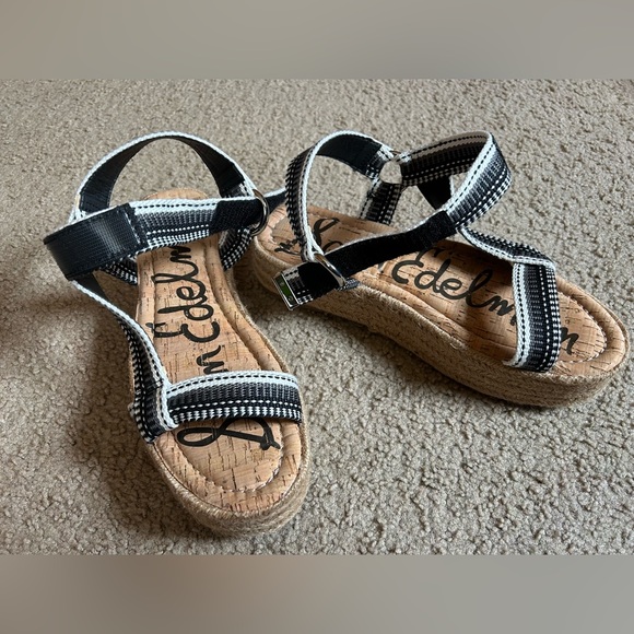 Sam Edelman Artica Woven Flatform Wedge Platform Espadrilles Sandal BLACK WHITE - Picture 7 of 16